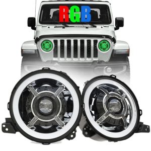 Chegada nova Mudança de Cor 9 Polegada Levou Luzes de Halo Para Jeep Wrangler JL 2018 + RGB JL Levou Faróis