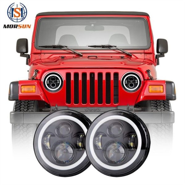 Halo de farol LED DOT 7 para Jeep Wrangler TJ Acessórios Lente de farol projetor LED para Jeep TJ 1997-2006 JK CJ7 LJ