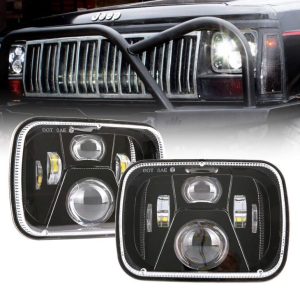 DOT Aprovado 5x7 Polegada 60 W LED Quadrado Farol Selado Hi / Lo Feixe Preto / Prata Para Jeep YJ XJ MJ & Para Fora-de-estrada