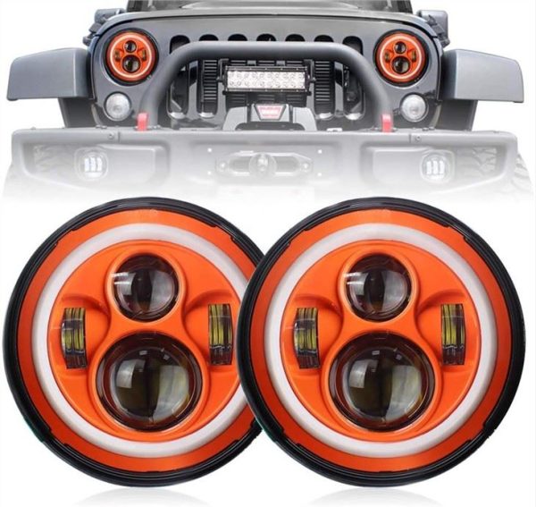 Luzes Halo Redondas DOT Emark 7 "Laranja Para Motos Jeep Wrangler JK TJ LJ E Harley Davidson