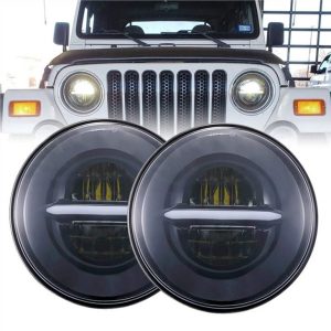 Faróis LED redondos Morsun com farol Halo Angel Eyes DRL para Jeep Wrangler JK