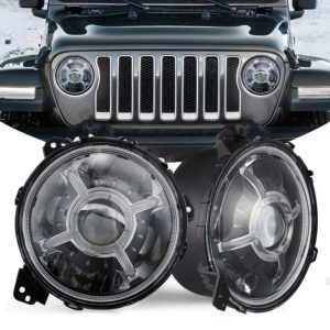 Mais recente 9 Polegada Rodada LED Faróis Halo DRL Para Jeep Wrangler JL 2018 2019 Atualizado Alto Baixo Feixe Farol Com Luzes Diurnas