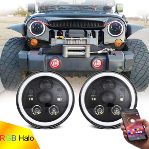 Halo RGB LED farol de 7 polegadas para farol multifuncional Jeep Wrangler JK JL RGB