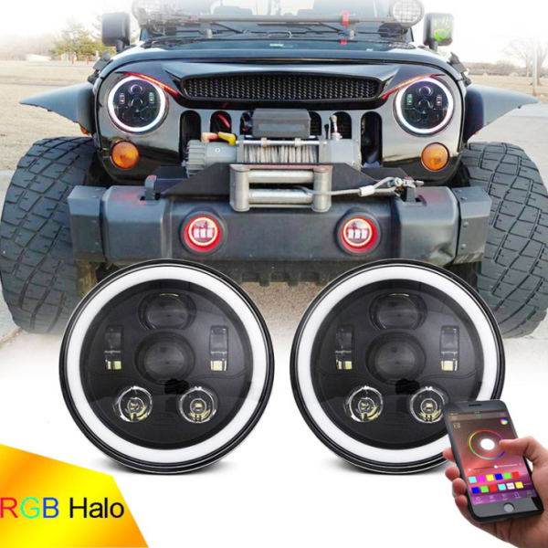 Halo RGB LED farol de 7 polegadas para farol multifuncional Jeep Wrangler JK JL RGB