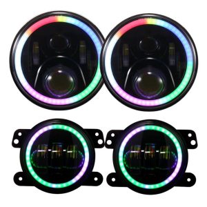 Todo conjunto 2 Pcs 7 polegadas RGB LED farol e 2 Pcs 4 polegadas RGB lâmpada de nevoeiro